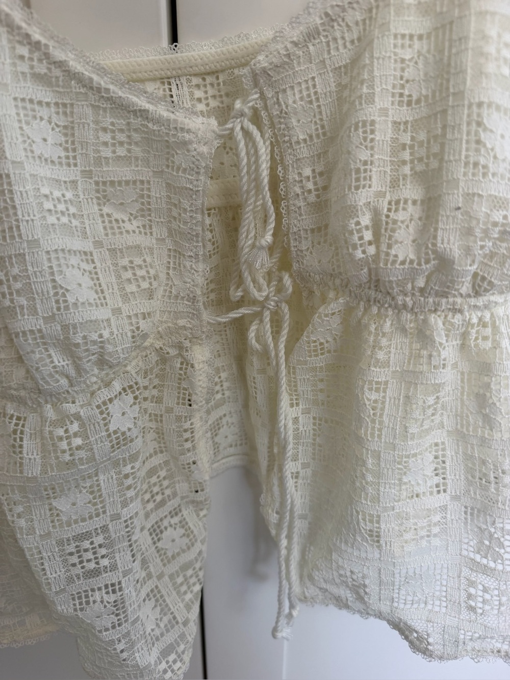 aerie Cream Crochet Tie-Front Camisole